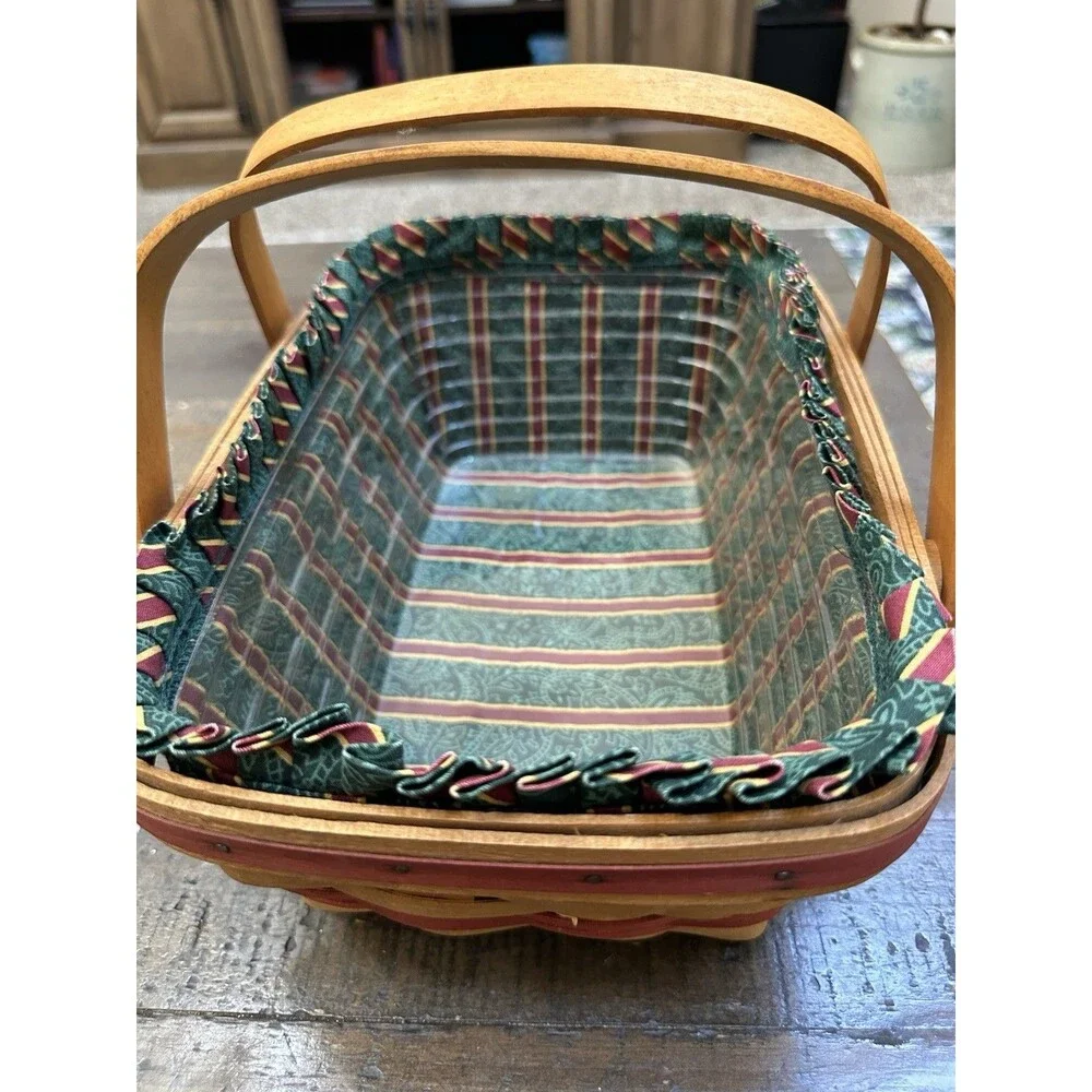 1996 Longaberger Christmas Collection Holiday Cheer Basket Set Imperial Stripe